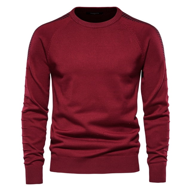Gibobby Suéter hombre Suéter de lana merino con cuello redondo para hombre(Rojo,Extra Grande)