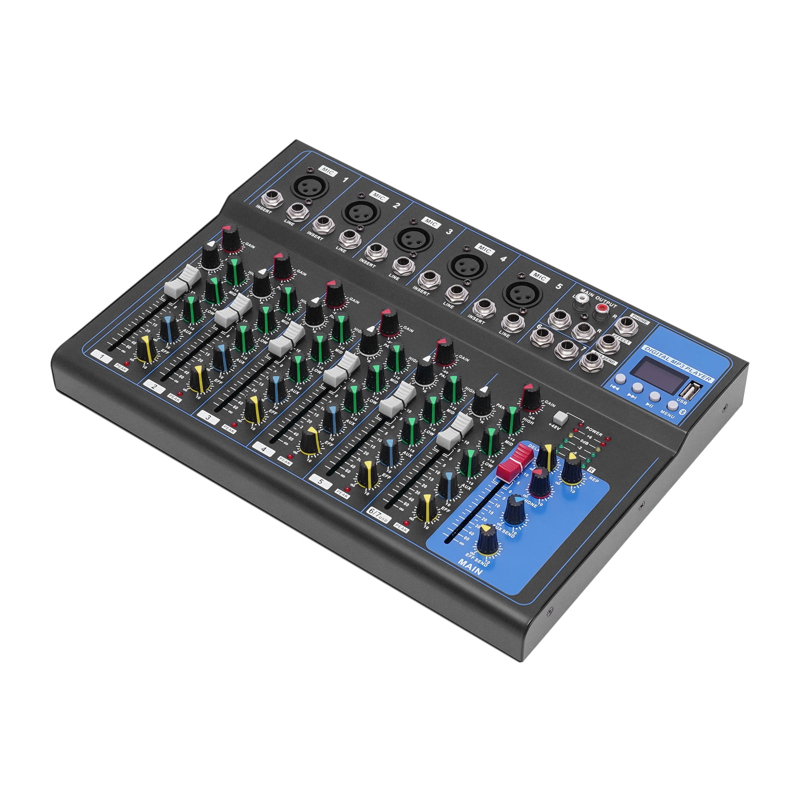 Mixer 7 Channel Bluetooth Studio Audio Mixer DJ Live Sound Mixing Console LCD