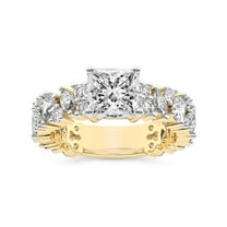 IGI Certified 3 Carat Princess Shape Lab Grown Diamond Engagement Ring | 14K Yellow Gold | Skylar Side Stone Encrusted Diamond Ring | FG-VS Quality Friendly Diamonds