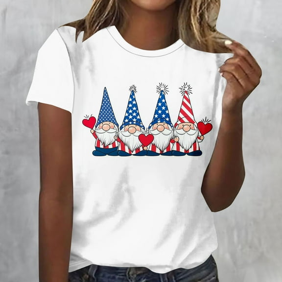 Simua American Flag T-Shirt for Women Patriotic Graphic Tee 4th of July Independence Day Shirt Casual Short Sleeve Tops
