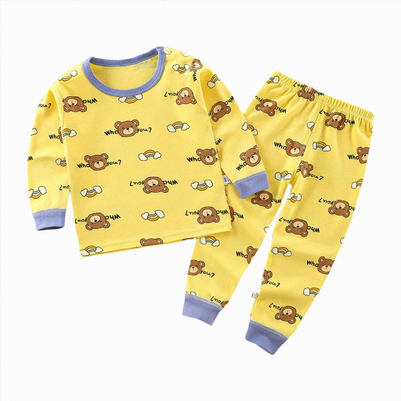 CAUYDY 7Y 8Y Kids Girl Pjs Children Boys Clothes Long Sleeve Shirt and Elastic Pants 2 Piece Set Comfy Sleepwear Summer Fall,Yellow