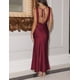 thumbnail image 2 of Vestido largo VUBIYA Elegante satén con cuello en V sin espalda, color burdeos, 2 of 5