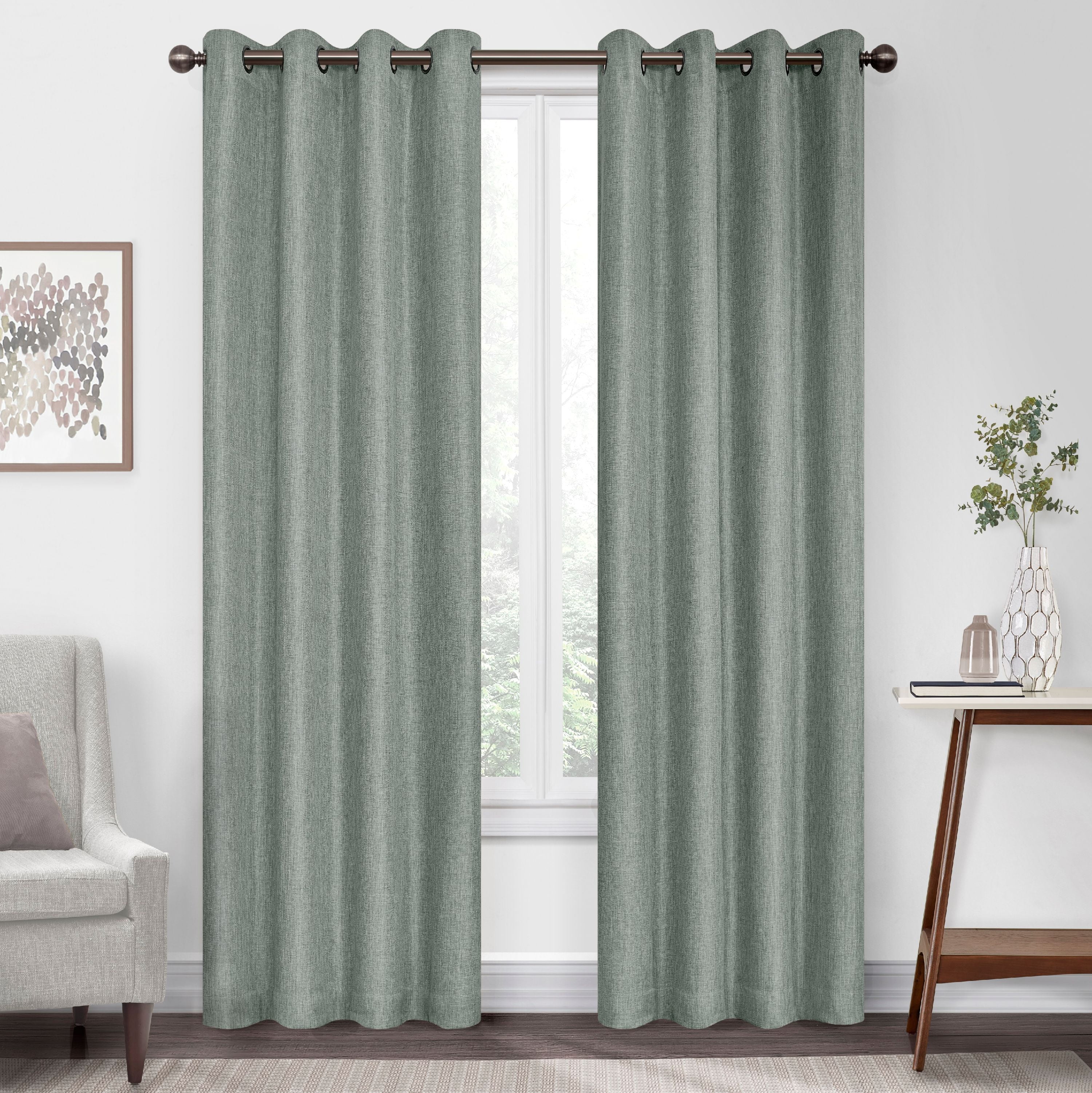 1 Panel Living Room Blackout Window Curtain Bedroom Drapes Grommet Celadon Green 