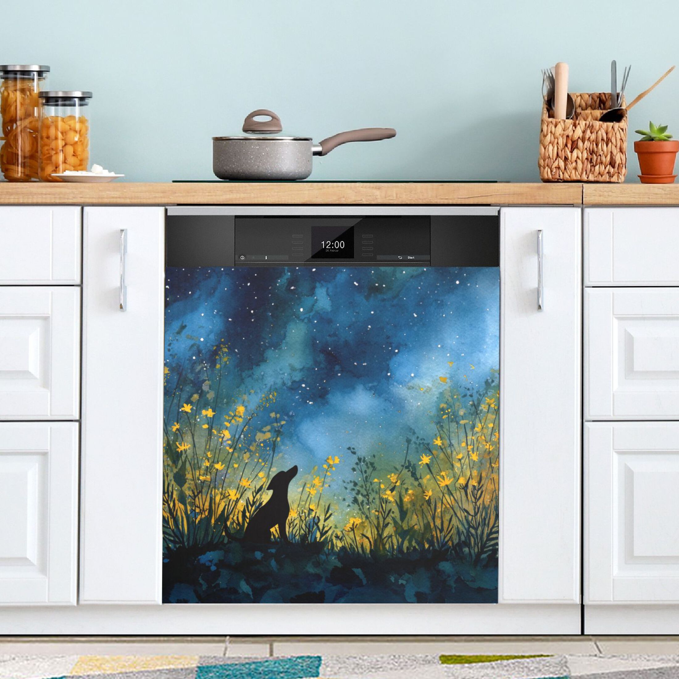 Dishwasher Magnetic Sticker 23x26 Inch Refrigerator Magnetic Sticker Washing Machine Magnetic Sticker Kitchen Panel Magnetic Sticker Home Decor Night Black Dog