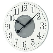 Mainstays Indoor Round 23.5\ White and Gray Arabic Wainscot Farmhouse Analog Wall Clock