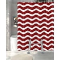 thumbnail image 3 of Split Shower Curtain for Transfer Bench, Red White Fabric Shower Curtains for Bathroom, Modern Abstract Waves Water Ripple Striped Tub Sliding Transfer Bench Waterproof Bath Curtains 72"x78", 3 of 9