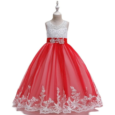 

Ecqkame Children Dress Clearance Toddler Girls Net Yarn Embroidery Rhinestone Bowknot Birthday Party Gown Long Dresses Red 10-11Years