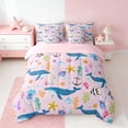 thumbnail image 3 of Manfei Cartoon Whale Starfish Jellyfish Bedding Comforter Set for Girls, Pink Nautical Print Full Bedding Set, Pink Reversible 7pcs, 3 of 6