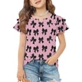 thumbnail image 2 of Girls Summer Shirts Casual Cute Ruffle Sleeve V-Neck T Shirts Loose Fit Tee Tops Fashion Bow Knot Print Tops Blouses Watermelon Red 10-11Y, 2 of 6