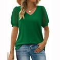 thumbnail image 2 of Womens Summer Tops 2023 Pejock Women V Neck T Shirts Swiss Dot Puff Sleeve Tops Loose Casual T-Shirt Soild Cotton Tee Plus Size Loose Comfy Tee Tops Blouse Green S (US Size:4), 2 of 6