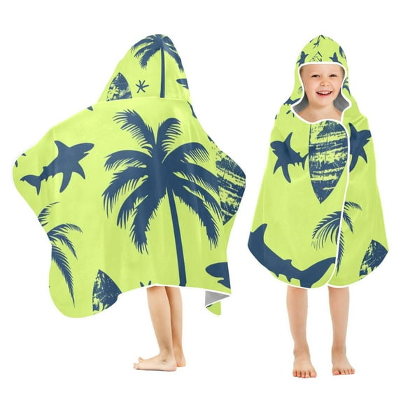 Shark and Palm Tree Kids Hooded Beach Towel Baby Bath Poncho Towels with Hood Absorbent 50"x23.5" for Pool Swimming