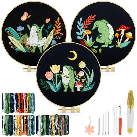 Kit de bordado TINDTOP Frog para adultos con tela de bordar