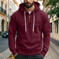 thumbnail image 2 of safuny Men's Long Sleeve Tops Loose Hoodies Shirts Big&Tall Casual Crew Neck Sweatshirts Zipper Workout Fashion Solid Color Pullover Red XXL, 2 of 9
