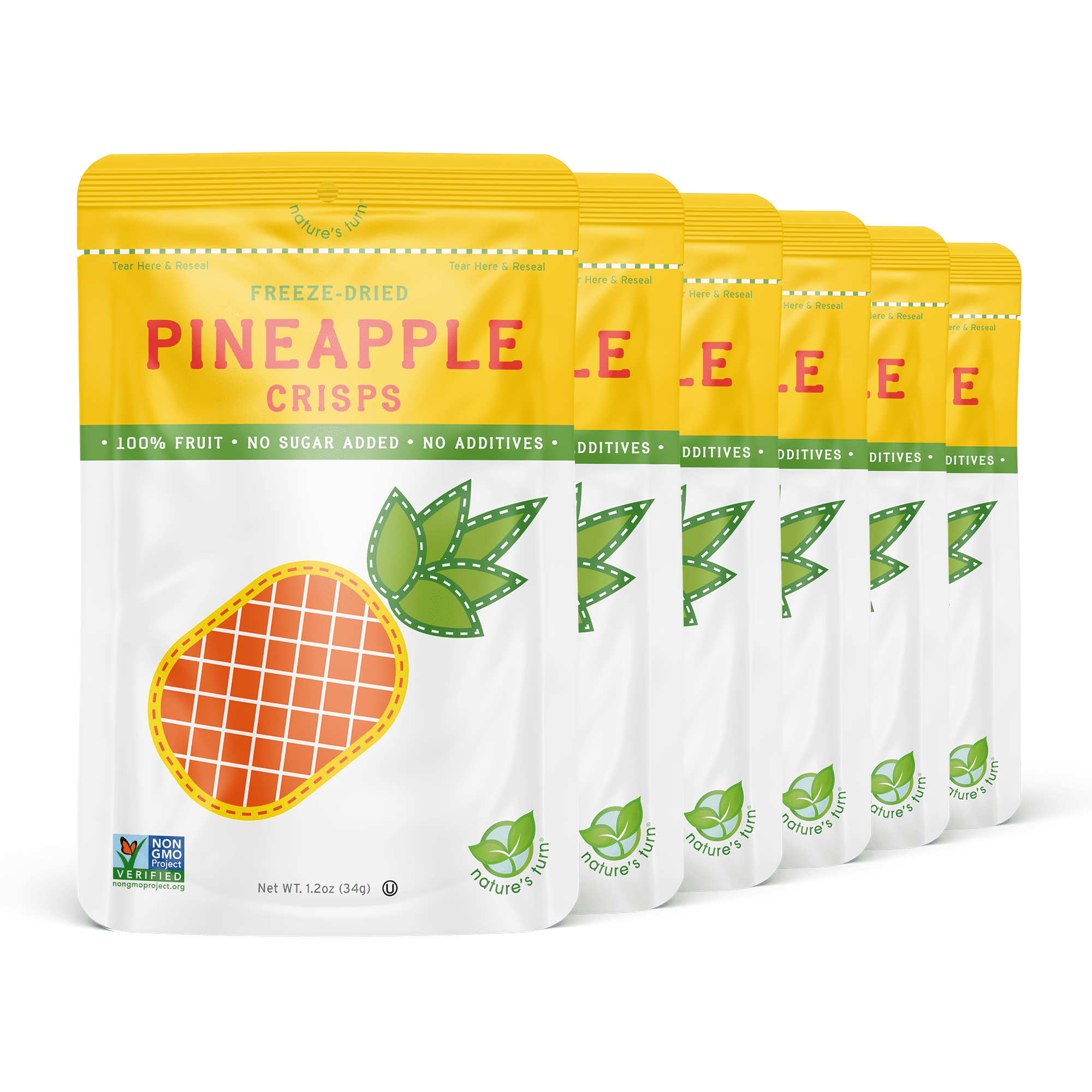 Nature’s Turn Freeze-Dried Pineapple Crisps, No Added Sugar, Healthy Natural Fruit Crisp Snack for School Lunches, 12 Pack (0.53 oz Each)
