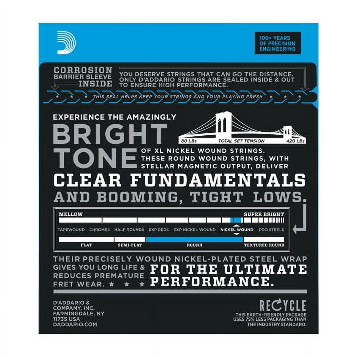 D'Addario EXL160 Nickel Wound Bass Guitar Strings, Medium, 50-105, Long Scale