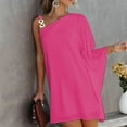 thumbnail image 4 of Pompotops Robe d'Été pour Femme Aguichant à Épaules Dénudées Décontractée Unie Ample à Manches Mi-Longues à Bretelles, 4 of 7