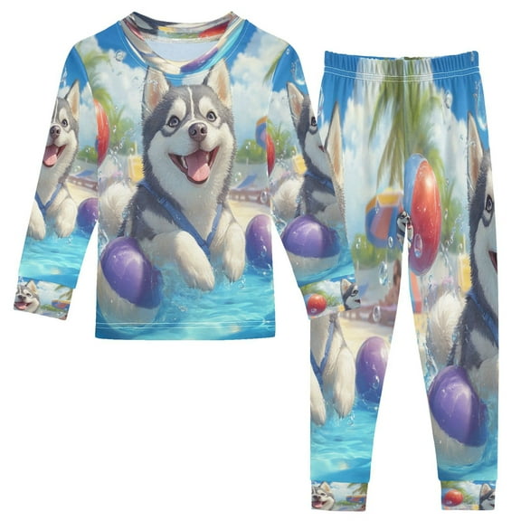 BZSMCE Unisex Pajama Set Snug-Fit Cotton Sleepwear Husky's Splashing Good Time Printed