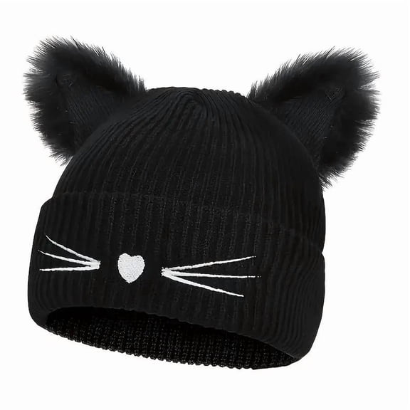 Black Winter Hat With Curled Edgeless Style Made From Acrylic Material For Outdoor Activities