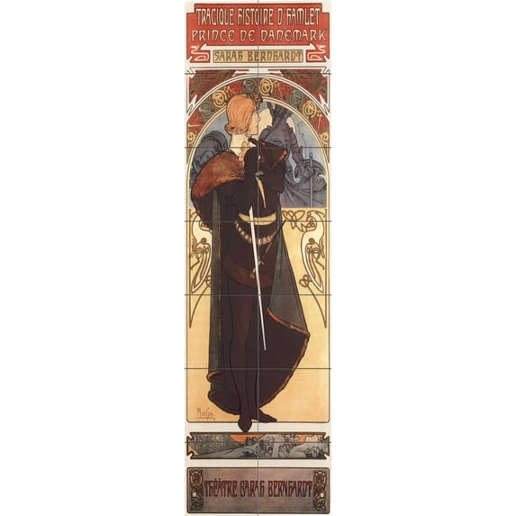 Tile Mural Kitchen Backsplash - Sarah Bernhardt - Hamlet - by Alphonse Mucha