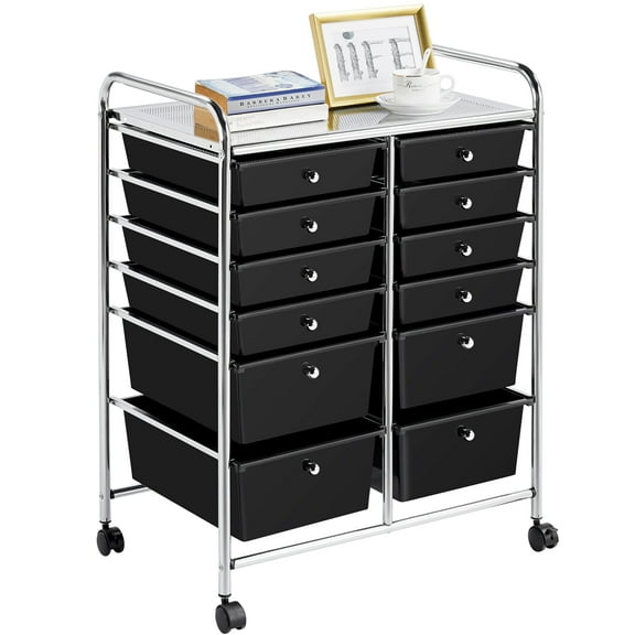 Yaheetech 12 Drawer Mobile Rolling Storage Cart Bin Trolley Tools Scrapbook Paper Office School Organizer, Black