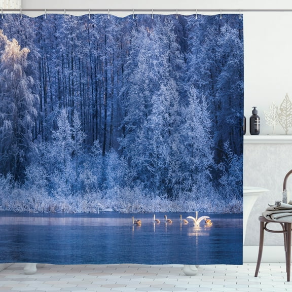 Ambesonne Winter Shower Curtain, Idyllic Nature Rural, 69"Wx75"L, Blue