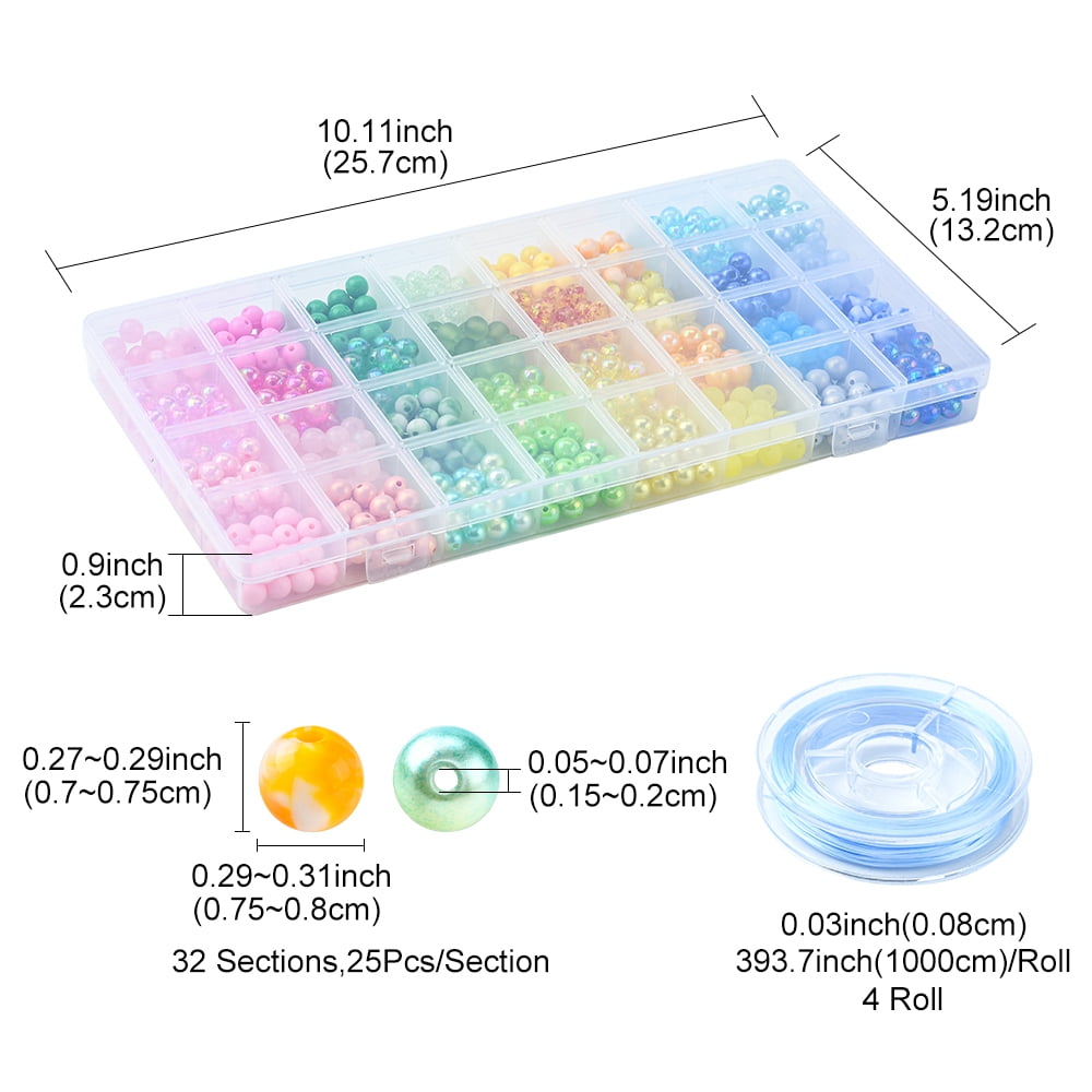 1 Set DIY Candy Color Bracelet Making Kit Including Acrylic Round & Imitation Pearl Beads Elastic String Mixed Color Beads: 800Pcs/set
