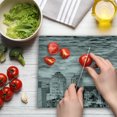thumbnail image 3 of Black and White Cutting Board, Skyline Rooftop View of New York in Cloudy Day Panoramic Bust Cityscape, Decorative Tempered Glass Cutting and Serving Board, Large Size, Black White, by Ambesonne, 3 of 5
