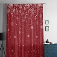 thumbnail image 5 of Red Christmas Snowflake Semi Sheer Curtains Drapes for Living Room, Bedroom, French Doors Window 96 Inches Long, Winter Snowflake Xmas Rod Pocket Chiffon Curtain Drapery Voile Draperies Panel, 5 of 6