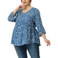 thumbnail image 5 of GRACE & GRANDEUR Women's Plus Size Tops Polka Dots V Neck 3/4 Sleeves Peplum Hem Babydoll Blouses 1X Blue, 5 of 6