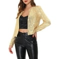 thumbnail image 4 of INSPIRE CHIC Women's Crop Open Front Blazer Puff Long Sleeve Sparkly Sequin Jackets M Gold, 4 of 6