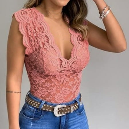 

Cathalem Women s Halter Lingerie Women Shirt Sexy Lace Shirt See Through Casual Slim Fit Tops Plus Size 34ddd Bras for Women Underwear Pink X-Large