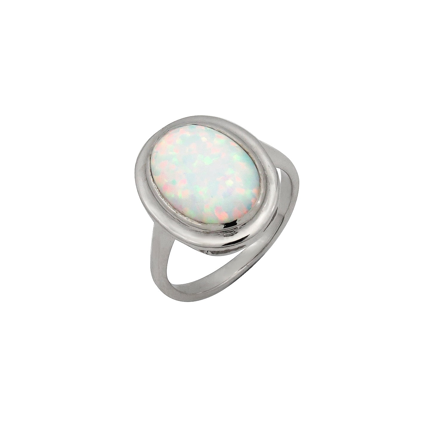 October Birthday! White Lab-Created Opal Ring Set in Sterling Silver by