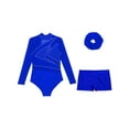 thumbnail image 3 of Aislor Aislor Kids Girls Sparkly Long Sleeve Gymnastics Leotard Bodysuit Biketard with Tumbling Dance Shorts Hair Tie Set Blue 12, 3 of 6