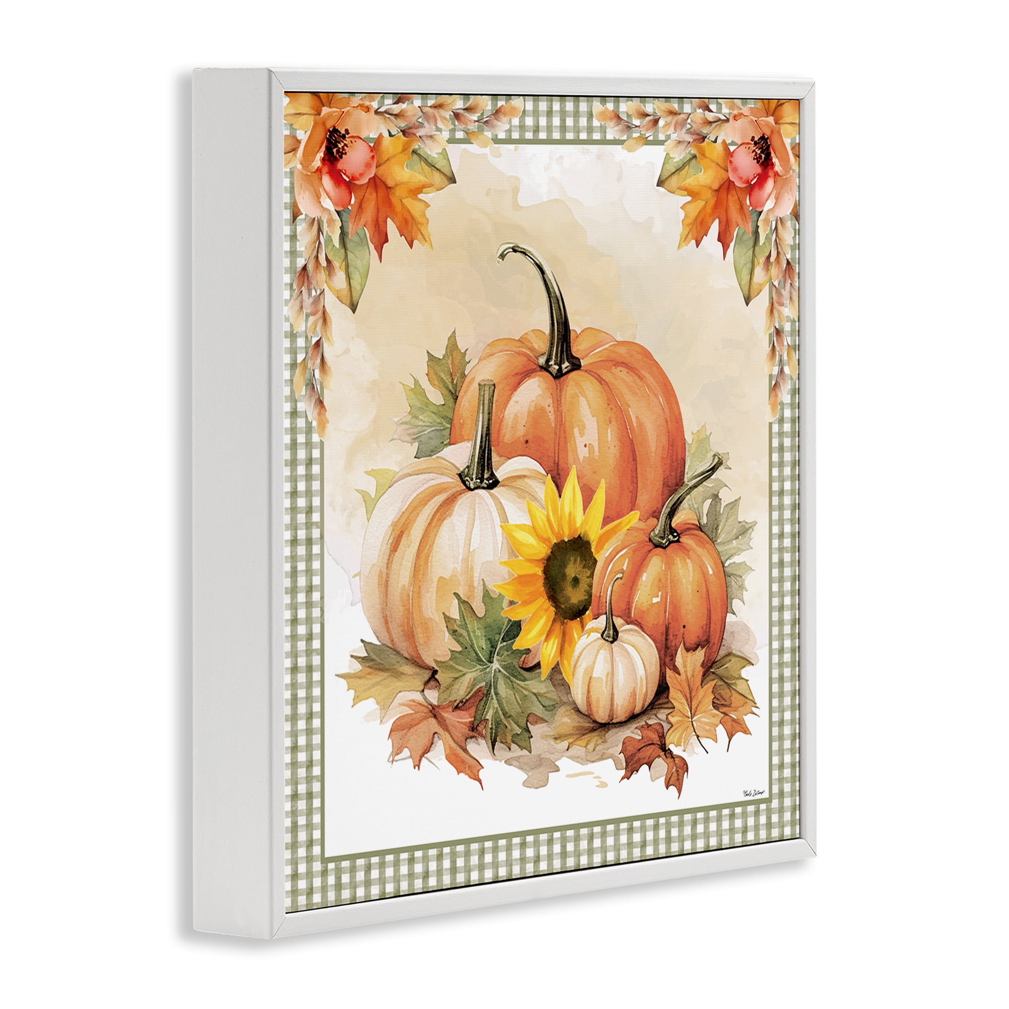 Stupell Industries Autumn Pumpkins Floral Border Botanical & Floral Painting White Framed Art Prints Wall Art, 24 x 24