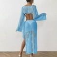 thumbnail image 4 of Taqqpue Women's Crochet Beach Coverups 2 Piece Sets, Solid Color Long Sleeve Hollow Out Crop Top Tie Maxi Skirt Summer Vacation Outfits, 4 of 5