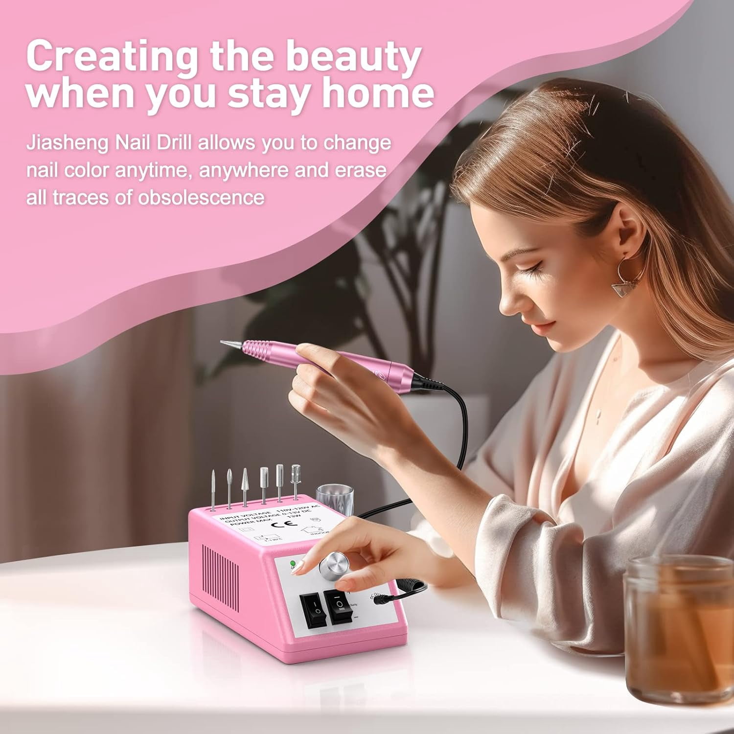 Professional Electric Nail Drill 20000RPM - Nail File Drill Kit for Acrylic & Gel Polish - Manicure Pedicure Drill with 6 Bits & 100 Bands - Low Noise Nail Drill Machine for Salon & Home