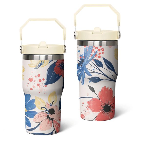 20 Oz Tumbler Watercolor Flowers Tumbler with Lid and Straw, Birthday Gift Cup for Friend Women Men Coffee Travel Mug Thanksgiving Day Halloween Christmas Gift Water Bottle
