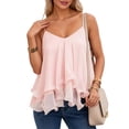 thumbnail image 2 of CAIVO Womens Tank Tops Spaghetti Strap Ruffle Trim V Neck Casual Summer Versatile Solid Color Classic Sleeveless Flowy Beach Tiered Camisole Top, 2 of 7