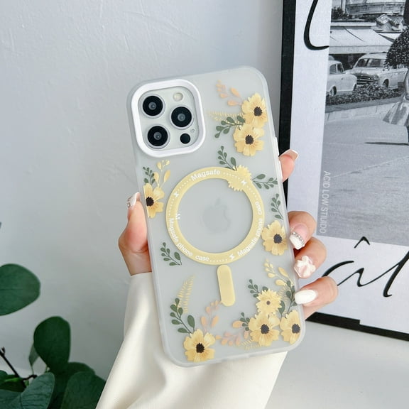 Floral Series Magnetic Case for Apple iPhone 12 Pro Max, Compatible with Magsafe Clear Back Cover for Girls Women Stylish Shockproof Bumper Phone Case