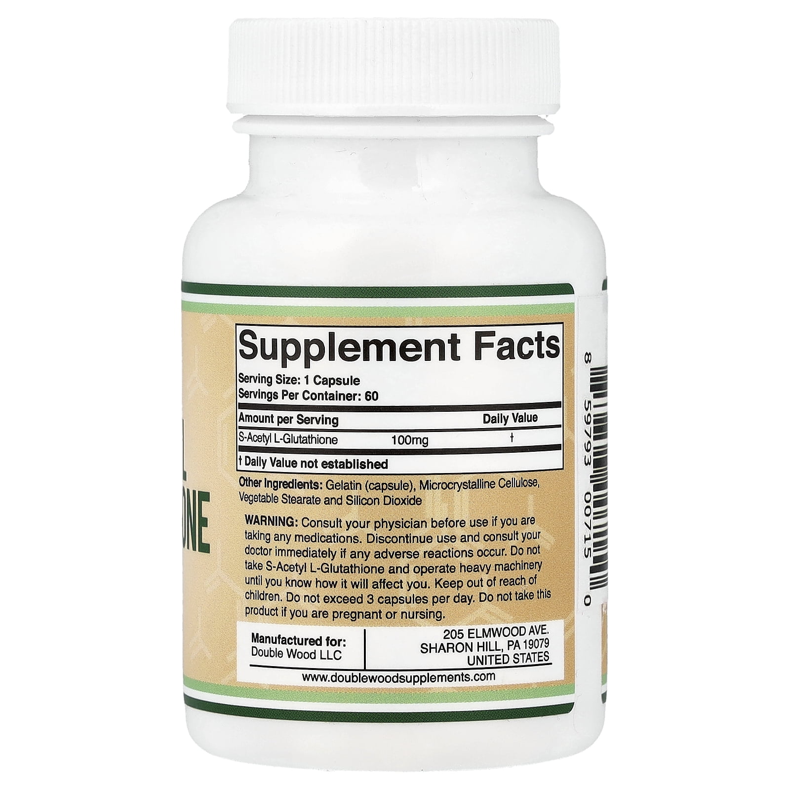 S-Acetyl L-Glutathione 100mg, Made and Tested in The USA, 60 Count (Acetylated Glutathione)