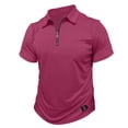 thumbnail image 5 of BOMYJESK Polo Shirts for Men Short Sleeve Collared Zip Golf Shirt Fashion Casual Polo Shirts Big and Tall Regular-Fit Tops with Pocket Hot Pink XXXL, 5 of 6