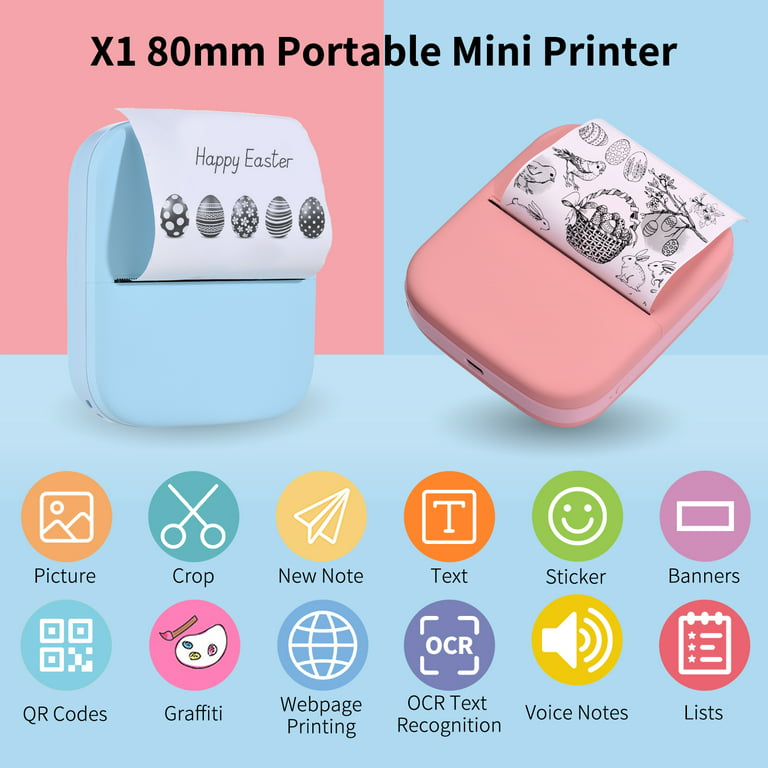 X1 Portable Mini Pocket Printer 80mm BT Wireless Thermal Photo Printer  300dpi Picture Memo Notes Lists Journal Receipt Paper Printer Sticker  Inkless Printing Compatible with Android iOS for 