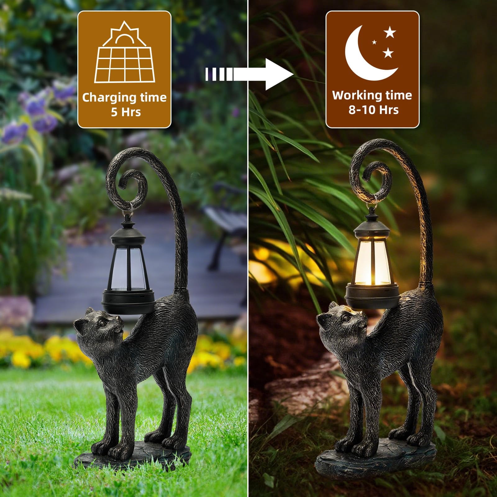 NIWEITA Solar Cat Outdoor Statues for Garden Outdoor Decor Cat Figurine for Yard, Lawn, Patio, Porch, Balcony,Animal Art for Home Backyard