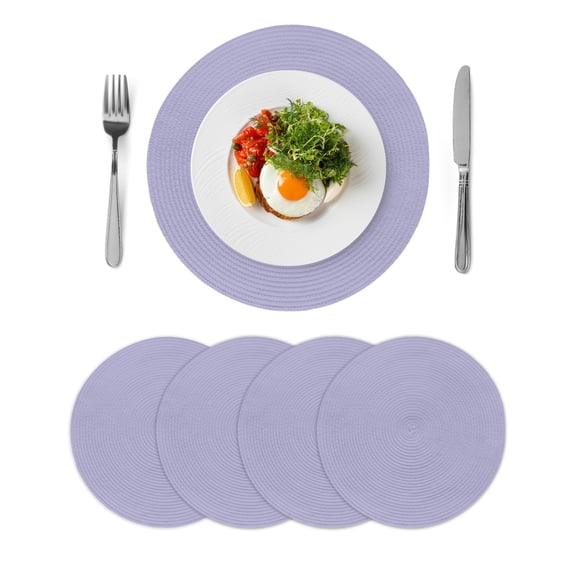 Pure Lavender Round 13 Inch Placemats Set of 4, Simple Solid Color HeatResistant Non Slip Place Mats for Dining Table, Wipeable Braided Kitchen Table Mats for Housewarming