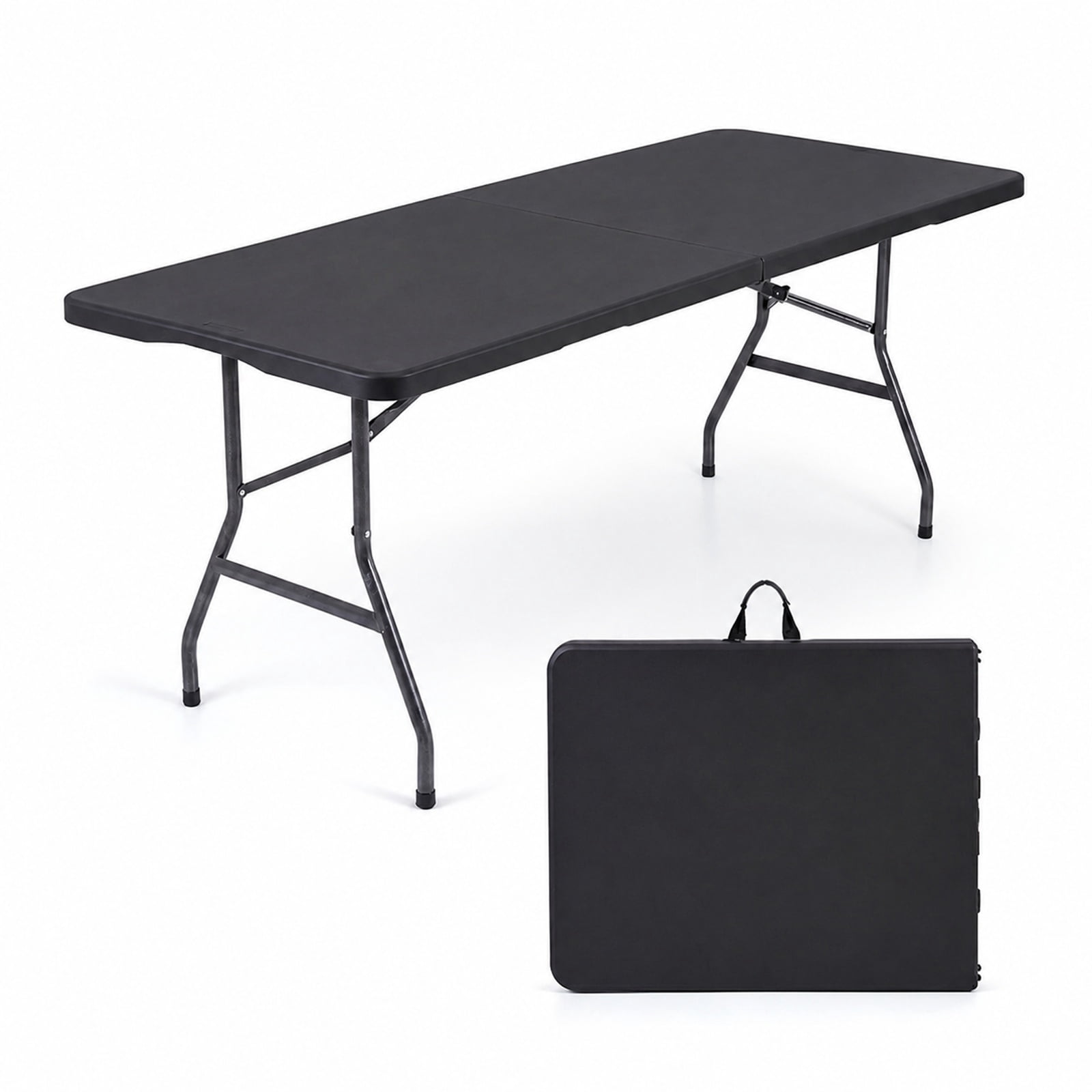 Biotree 6 FT Fold-in-Half Folding Table, Portable HDPE Camping Dining Table with Handle, Locking Legs and 220 lbs Capacity for Party, Black