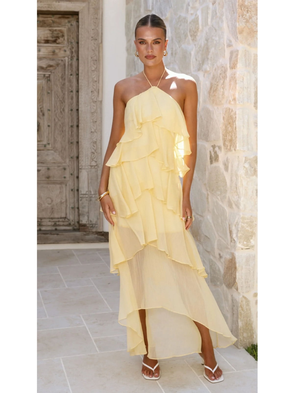Kirablend Vela Halter Backless Peplum Maxi Dress