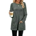 thumbnail image 2 of Fgnfyis Women's Long Sleeve T-Shirt Soft Casual Loose Fit Pocket Detail Flip Hem Comfortable Basic Top for Everyday Wear Green XXL, 2 of 4