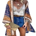thumbnail image 1 of CHUANK Blouse à Manches Longues à Imprimé Bohème pour Femmes Grande Taille, par-Dessus, Kimono Cardigan Décontracté d'Été, 1 of 2