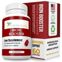 Iron Booster - Dietary Supplement for Women with Vitamin C, B12 & Folic Acid - Boost Red Blood Cell Production- Best Iron Supplements for Anemia - Raw Iron Vitamins 60 Capsules