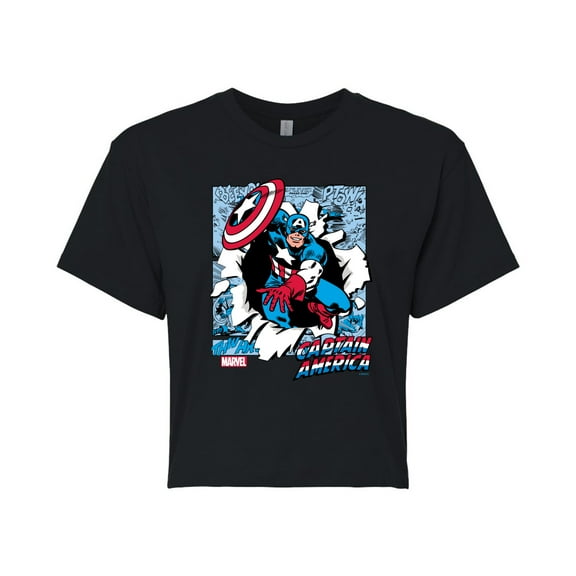 Marvel Captain America - Comic Book Panels - Juniors Cropped Graphic T-Shirt